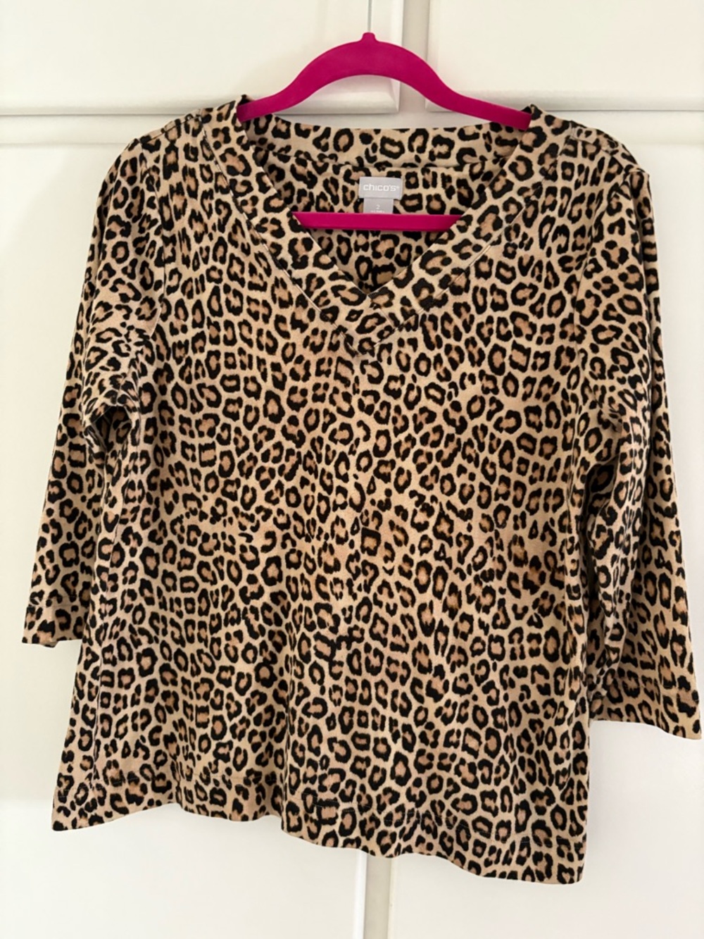 Chico's Leopard Print V-Neck Tunic in Tan and Black
